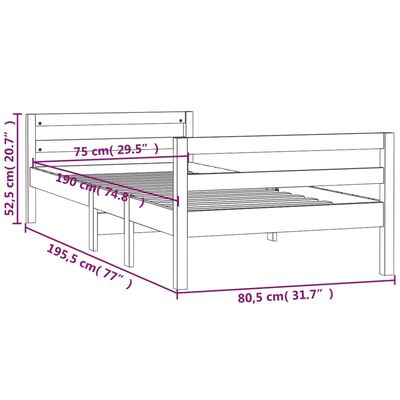 vidaXL Sängynrunko ilman patjaa 75x190 cm täysi mänty