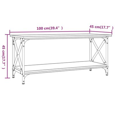 vidaXL Sohvapöytä savutammi 100x45x45 cm tekninen puu ja rauta