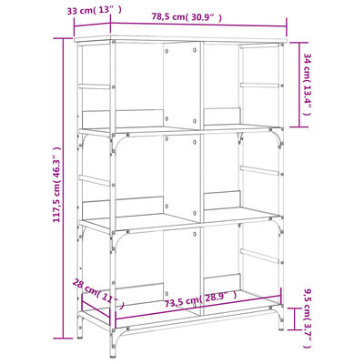 vidaXL Kirjahylly ruskea tammi 78,5x33x117,5 cm tekninen puu