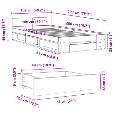 vidaXL Sängynrunko laatikolla Sonoma-tammi 100x200 cm tekninen puu