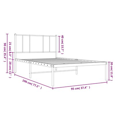 vidaXL Metallinen sängynrunko päädyllä musta 90x190 cm