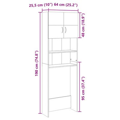 vidaXL Pesukonekaappi sonoma tammi 64x25,5x190 cm lastulevy