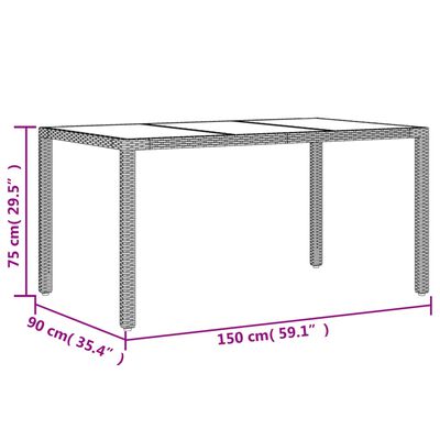 vidaXL Puutarhapöytä lasipöytälevy beige 150x90x75 cm polyrottinki