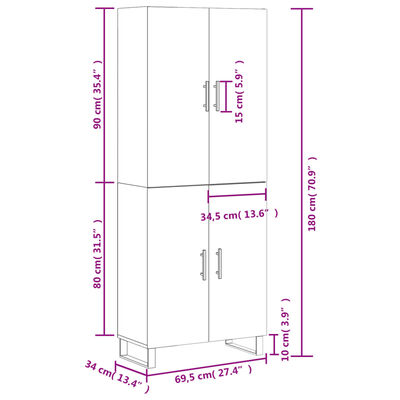 vidaXL Kaappi betoninharmaa 69,5x34x180 cm tekninen puu