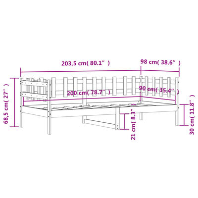 vidaXL Sohvasänky musta 90x200 cm täysi mänty