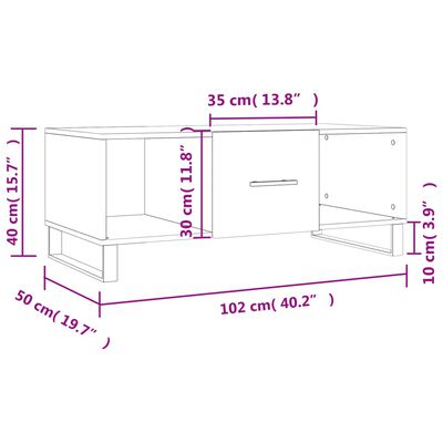 vidaXL Sohvapöytä harmaa Sonoma 102x50x40 cm tekninen puu