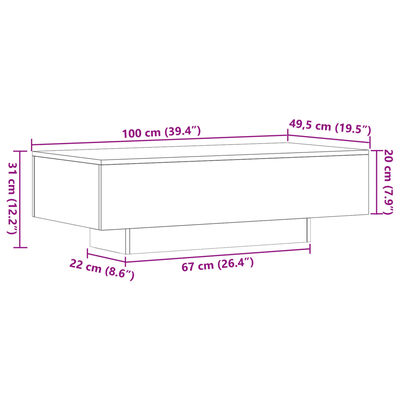 vidaXL Sohvapöytä Sonoma-tammi 100x49,5x31 cm tekninen puu