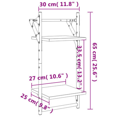 vidaXL Seinähyllyt tangoilla 2 tasoa 2 kpl ruskea tammi 30x25x65 cm