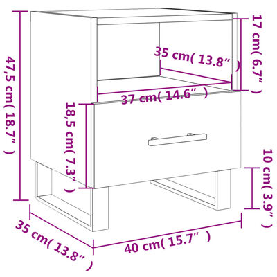 vidaXL Yöpöydät 2 kpl savutammi 40x35x47,5 cm tekninen puu