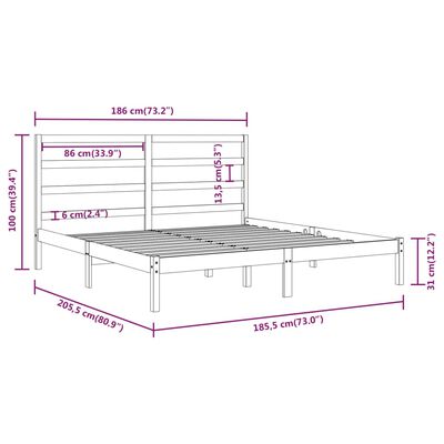 vidaXL Sängynrunko harmaa täysi mänty 180x200 cm Super King