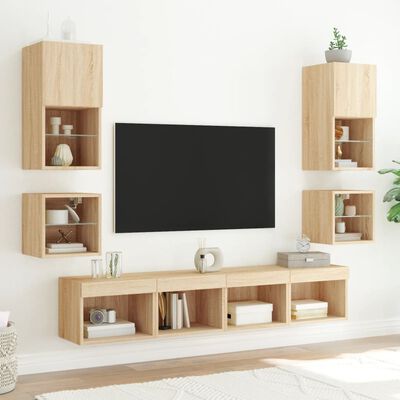 vidaXL TV-seinäkaappi LED-valoilla Sonoma-tammi 30x28,5x30 cm