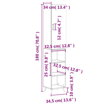 vidaXL Kaappi musta 34,5x34x180 cm tekninen puu