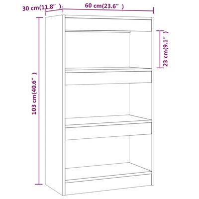 vidaXL Kirjahylly/tilanjakaja musta 60x30x103 cm tekninen puu