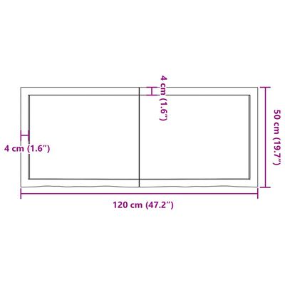 vidaXL Kylpyhuoneen työtaso t.ruskea 120x50x(2-6)cm käsitelty täyspuu