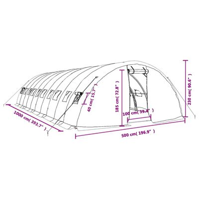 vidaXL Kasvihuone teräsrungolla vihreä 50 m² 10x5x2,3 m