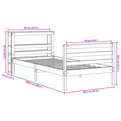 vidaXL Sängynrunko ilman patjaa 90x200 cm täysi mänty