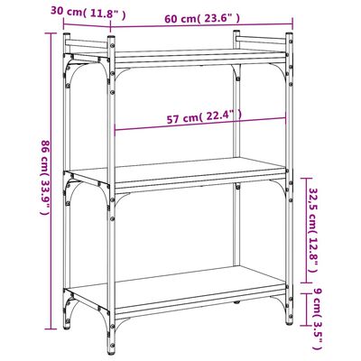 vidaXL Kirjahylly 3 kerrosta Sonoma-tammi 60x30x86 cm tekninen puu