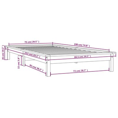 vidaXL Sängynrunko hunajanrusk 75x190 cm täysi mänty Small Single