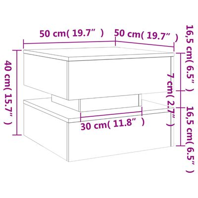vidaXL Sohvapöytä LED-valoilla betoninharmaa 50x50x40 cm