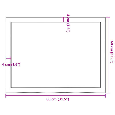 vidaXL Kylpyhuoneen työtaso v.ruskea 80x60x(2-4)cm käsitelty täysi puu