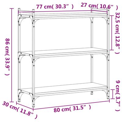 vidaXL Kirjahylly 3 kerrosta savutammi 80x30x86 cm tekninen puu