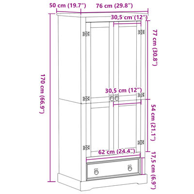 vidaXL Vaatekaappi Corona 76x50x170 cm täysi mänty