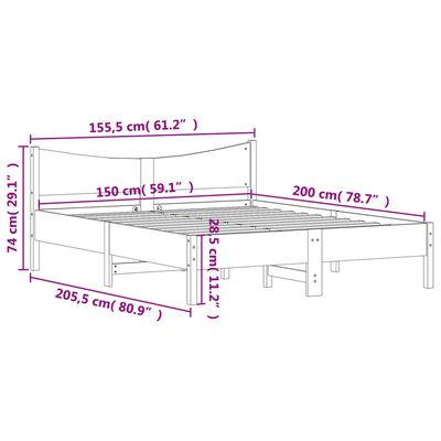 vidaXL Sängynrunko ilman patjaa vahanruskea 150x200 cm täysi mänty