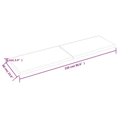 vidaXL Pöytälevy 220x60x(2-6) cm käsittelemätön täystammi