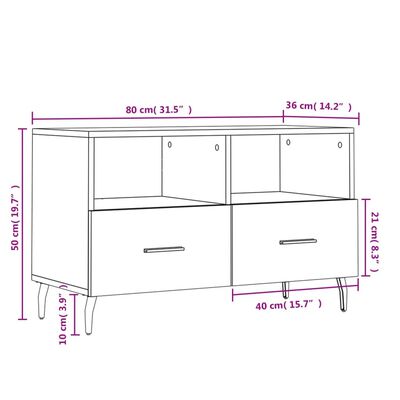 vidaXL TV-taso Sonoma-tammi 80x36x50 cm tekninen puu