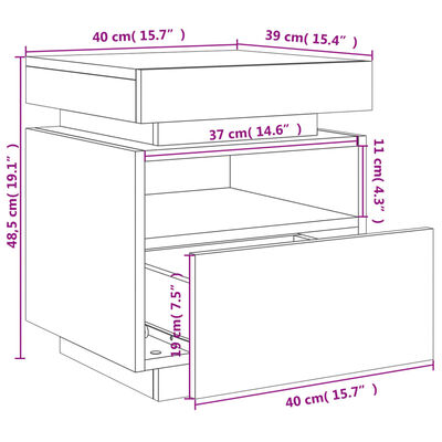 vidaXL Yöpöytä LED-valoilla savutammi 40x39x48,5 cm