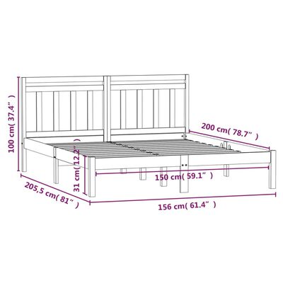 vidaXL Sängynrunko musta 150x200 cm King Size täysi puu