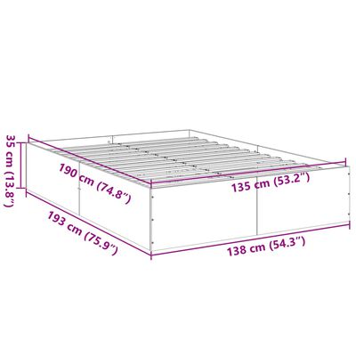 vidaXL Sängynrunko ruskea tammi 135x190 cm tekninen puu