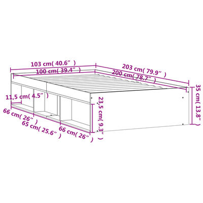 vidaXL Sängynrunko musta 100x200 cm