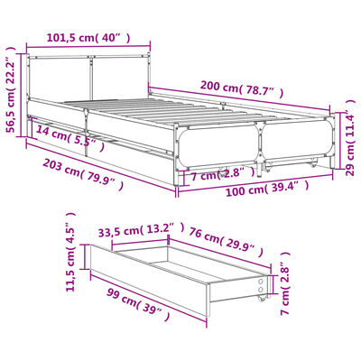 vidaXL Sängynrunko laatikoilla savutammi 100x200 cm tekninen puu