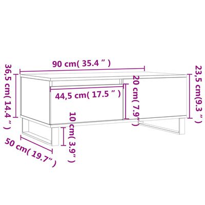 vidaXL Sohvapöytä Sonoma-tammi 90x50x36,5 cm tekninen puu