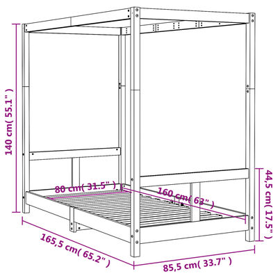 vidaXL Lasten sängynrunko musta 80x160 cm täysi mänty