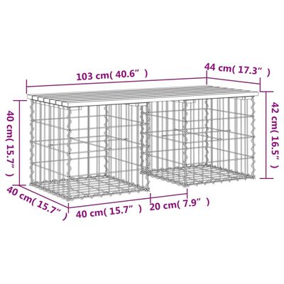 vidaXL Puutarhapenkki kivikori tyyli 103x44x42 cm täysi mänty