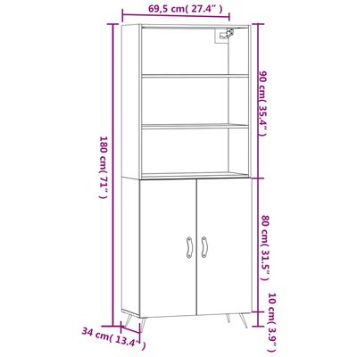 vidaXL Kaappi betoninharmaa 69,5x34x180 cm tekninen puu