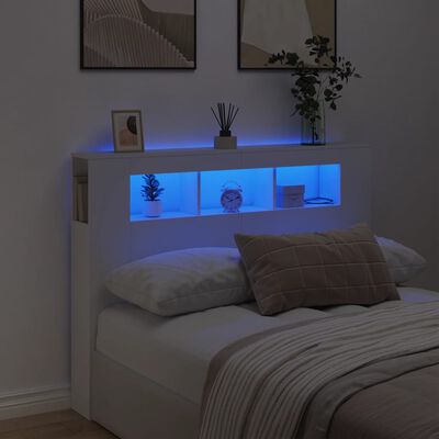 vidaXL Sängynpääty LED-valoilla valk. 140x18,5x103,5 cm tekninen puu