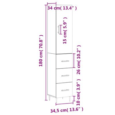 vidaXL Kaappi harmaa Sonoma 34,5x34x180 cm tekninen puu