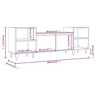 vidaXL TV-taso harmaa Sonoma 160x35x55 cm tekninen puu