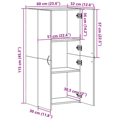 vidaXL Arkistokaappi betoninharmaa 60x32x115 cm tekninen puu