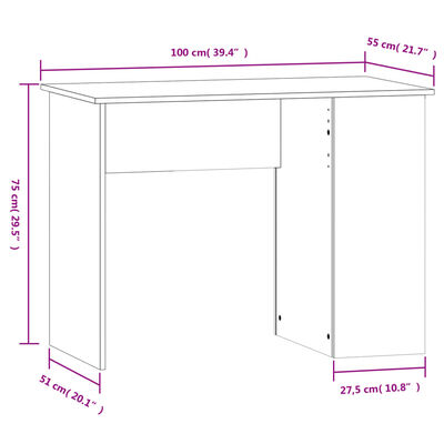 vidaXL Työpöytä harmaa Sonoma 100x55x75 cm tekninen puu