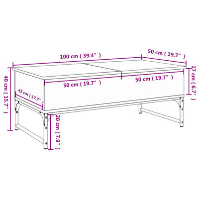 vidaXL Sohvapöytä harmaa Sonoma 100x50x40 cm tekninen puu ja metalli