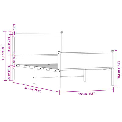 vidaXL Metallinen sängynrunko päädyillä ruskea tammi 107x203 cm