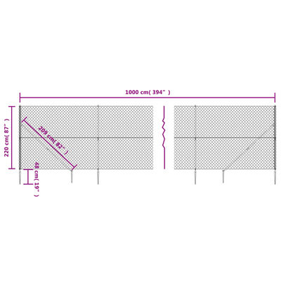 vidaXL Verkkoaita maapiikeillä hopea 2,2x10 m