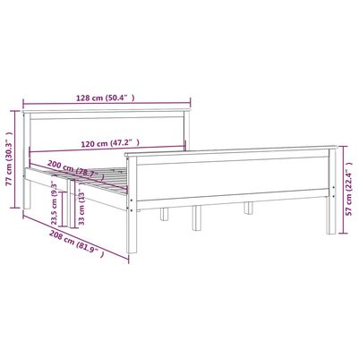 vidaXL Sängynrunko hunajanruskea täysi mänty 120x200 cm