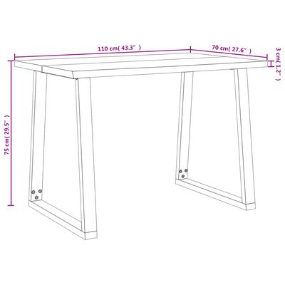 vidaXL Ruokapöytä elävillä reunoilla 110x70x75 cm täysi akasiapuu