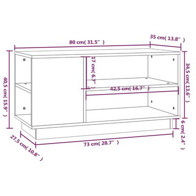 vidaXL TV-taso valkoinen 80x35x40,5 cm täysi mänty