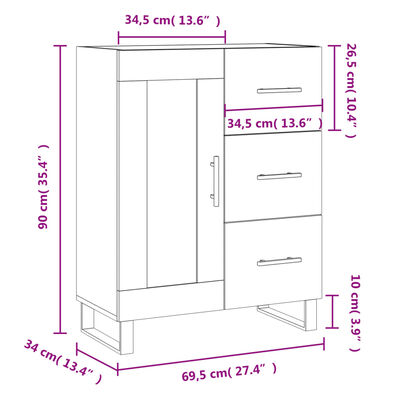 vidaXL Senkki harmaa Sonoma 69,5x34x90 cm tekninen puu